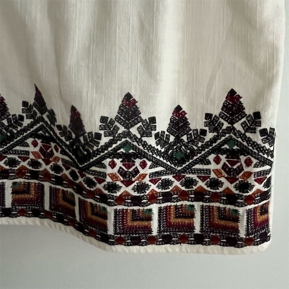 Saks Fifth Avenue Women's Short Sleeve Embroidered Blouse cream Multicolor S/P - Picture 4 of 8